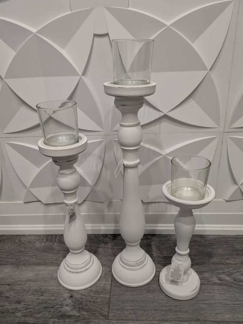 Wedding Shabby Chic Spindle White Candle Holder Set